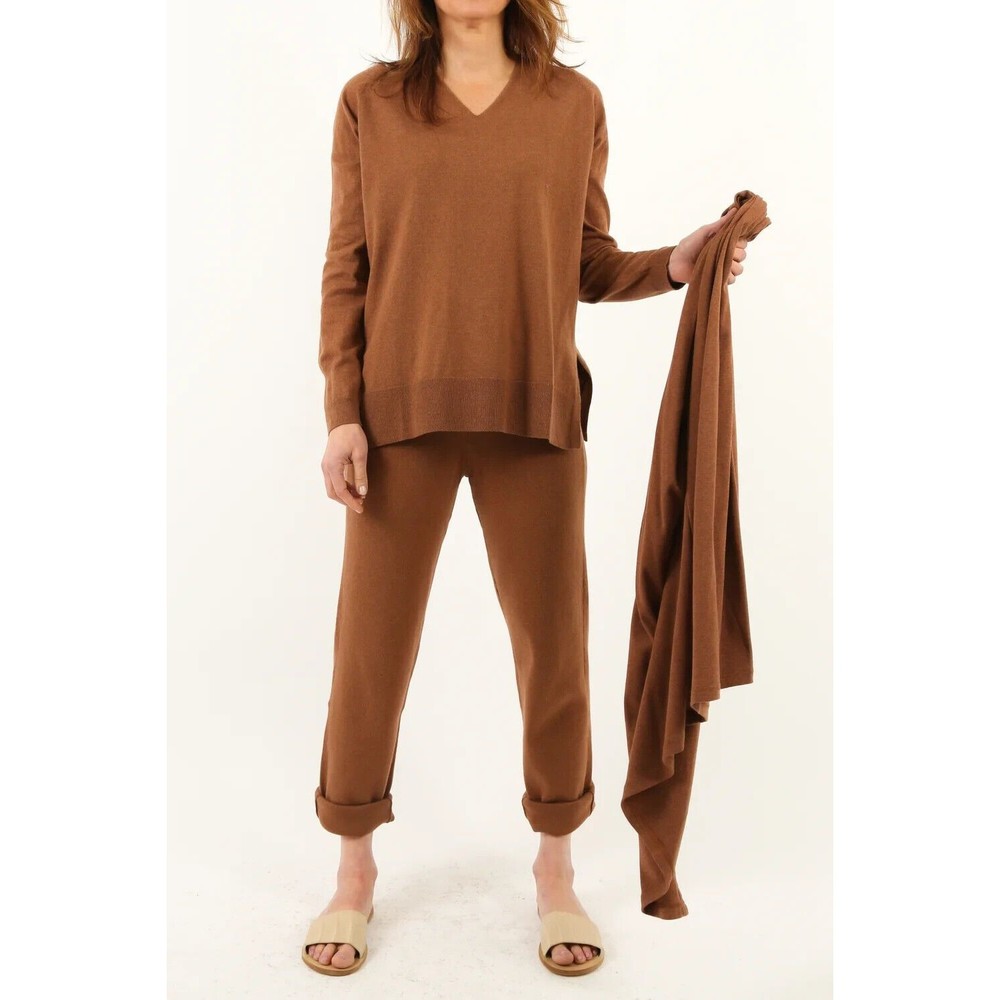 Jarbo Paige Pant Double Knit Heathered Pima Women Sz Small Saddle Brown Casual